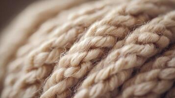 Close up of a knitted item with a fuzzy texture. The yarn is a light tan color photo