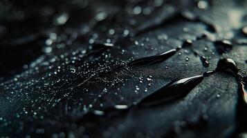 Close up of a wet surface with water droplets on it. The image has a moody and mysterious feel to it, as the water droplets seem to be scattered and random, creating a sense of chaos photo