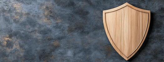 A wooden shield on a wall photo
