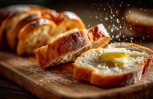Bread and butter on a cutting board photo