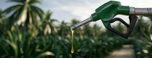 A green fuel pump is being used to pump oil into a field photo