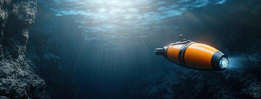 A submarine is floating in the ocean photo