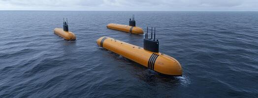Three submarines floating in the ocean photo