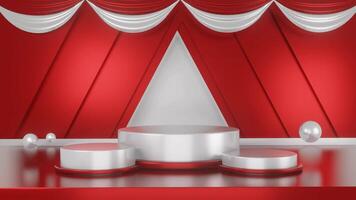 4k Motion Graphic Design 3D looping animated background in red and white podiums with abstract flags for independence day party video