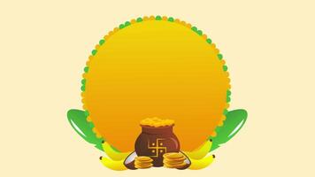 A yellow and green background with a gold coin and a pot of gold video
