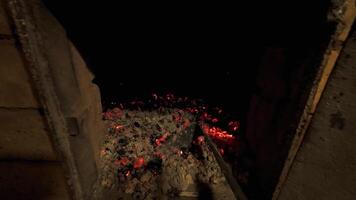 A view of the inside of a building with red and black flames video