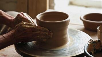 A person is making a pot on a potter's wheel video