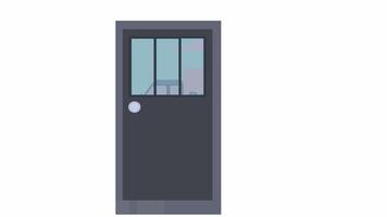 Delivery man with a box. A courier with a package in the open door. Cartoon animation with alpha channel video