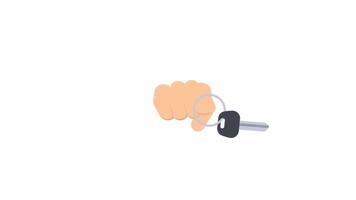 The hand holding the keys. Twist the car key on your finger. Cartoon animation with alpha channel video