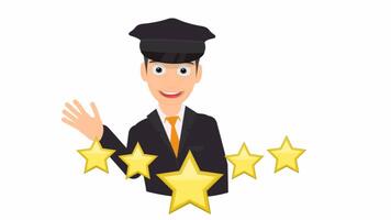 Driver's rating. Star rating of popularity. Cartoon animation with alpha channel video