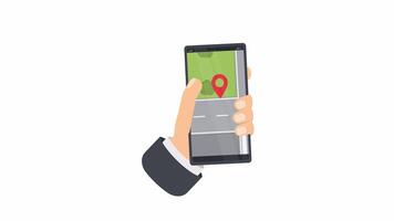 Using a mobile phone for navigation. Location detection. Cartoon animation with alpha channel. video