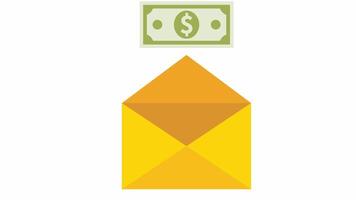 The money is in an envelope. E-commerce animation, alpha channel. Cartoon video