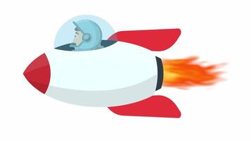 An astronaut is flying on a rocket. Space flight on a rocket, cartoon animation with alpha channel video