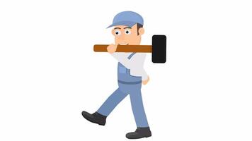 A worker with a hammer. Handyman, cartoon animation with alpha channel video