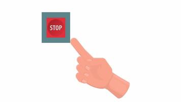 The stop button. The hand presses the stop button, cartoon animation with alpha channel video