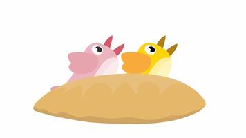 The baby bird. Bird in the nest, cartoon animation with alpha channel video