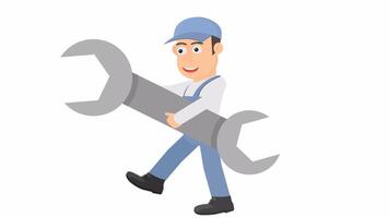 An employee with a wrench. Handyman, cartoon animation with alpha channel video