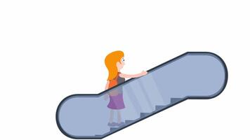 People on the escalator. Passengers climb the escalator stairs, cartoon animation with alpha channel video