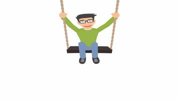 A child on a swing. Children's swing, cartoon animation with alpha channel video