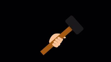 A hammer. A hand with a hammer, cartoon animation with an alpha channel video