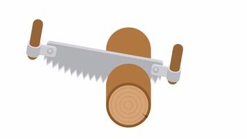 A saw saws a log. Animation is a working tool, alpha channel. Cartoon video