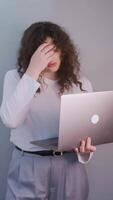 Overworked woman at computer struggling with accumulated stress and exhaustion from nonstop work without proper rest or balance. video