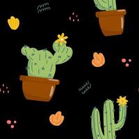 Seamless pattern with cute hand-drawn cactuses vector