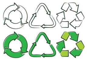 Green signs of recycling in different options. vector
