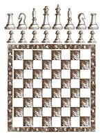 A chessboard with figures drawn with brown ink. vector