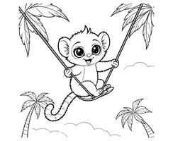 Tarsier Zooming on a Jungle, Summer coloring page vector