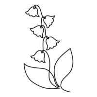 May lily of the valley in One Continuous Line Drawing. Simple Minimalist Linear spring forest Flower. Line Art. Illustration For design cards, invitations. Hand Drawn Monoline vector