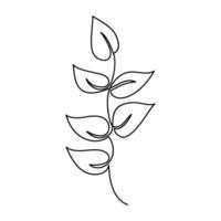 Branch with Leaves. Elegant Plant in One Continuous Line Drawing. Line Art. Symbol of Nature and Ecology in Simple Linear Style. Hand Drawn Doodle Monoline vector