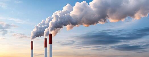 Smoke from a factory chimney rises into the sky photo
