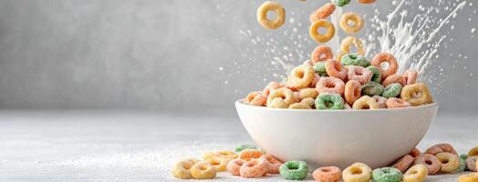 Cereal cereal with sprinkles falling into a bowl photo