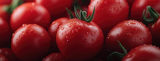 A close up of a bunch of tomatoes with water droplets photo
