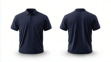 Navy Polo shirts mockup front and back used as design template, isolated on white background with clipping path. photo
