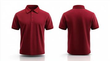 Red Polo shirts mockup front and back used as design template, isolated on white background with clipping path. photo