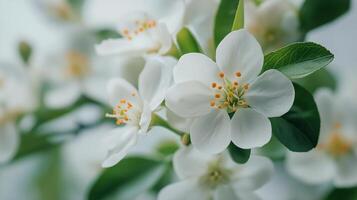 White flowers are blooming on a branch photo