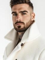 Handsome Male Model Posing in Stylish Winter Coat photo