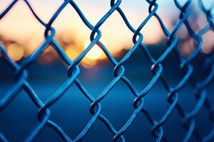 Close-up of Chain Link Fence at Sunset, Depicting Freedom, Security, and Hope photo