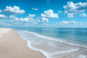 Soft Waves Gently Lapping on the Sandy Shore of a Tropical Beach Paradise photo