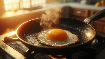 Sunny-side up egg frying in a pan on the stove photo