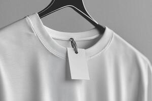 White t - shirt with tag hanging on hanger photo