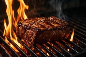 A steak is being cooked on a grill photo