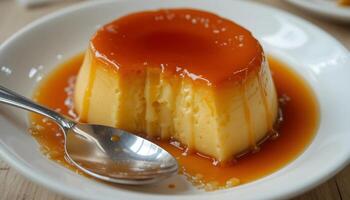 flan is a custard dessert made with a custard base and a caramel sauce photo