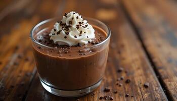 chocolate pudding in a glass with whipped cream photo