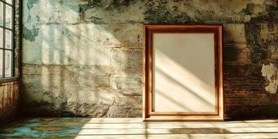 An empty room with a wooden frame and a window photo