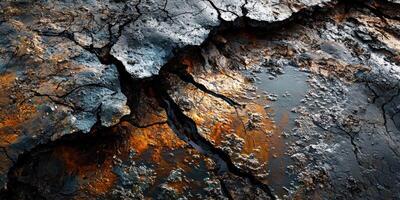 A close up of a rusty metal surface with cracks photo