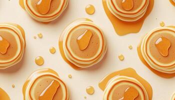 Pancake stack arranged with honey syrup seamless pattern on pink background photo