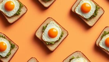 Loaf bread lettuce egg yolk breakfast menu pattern seamless on peach background photo